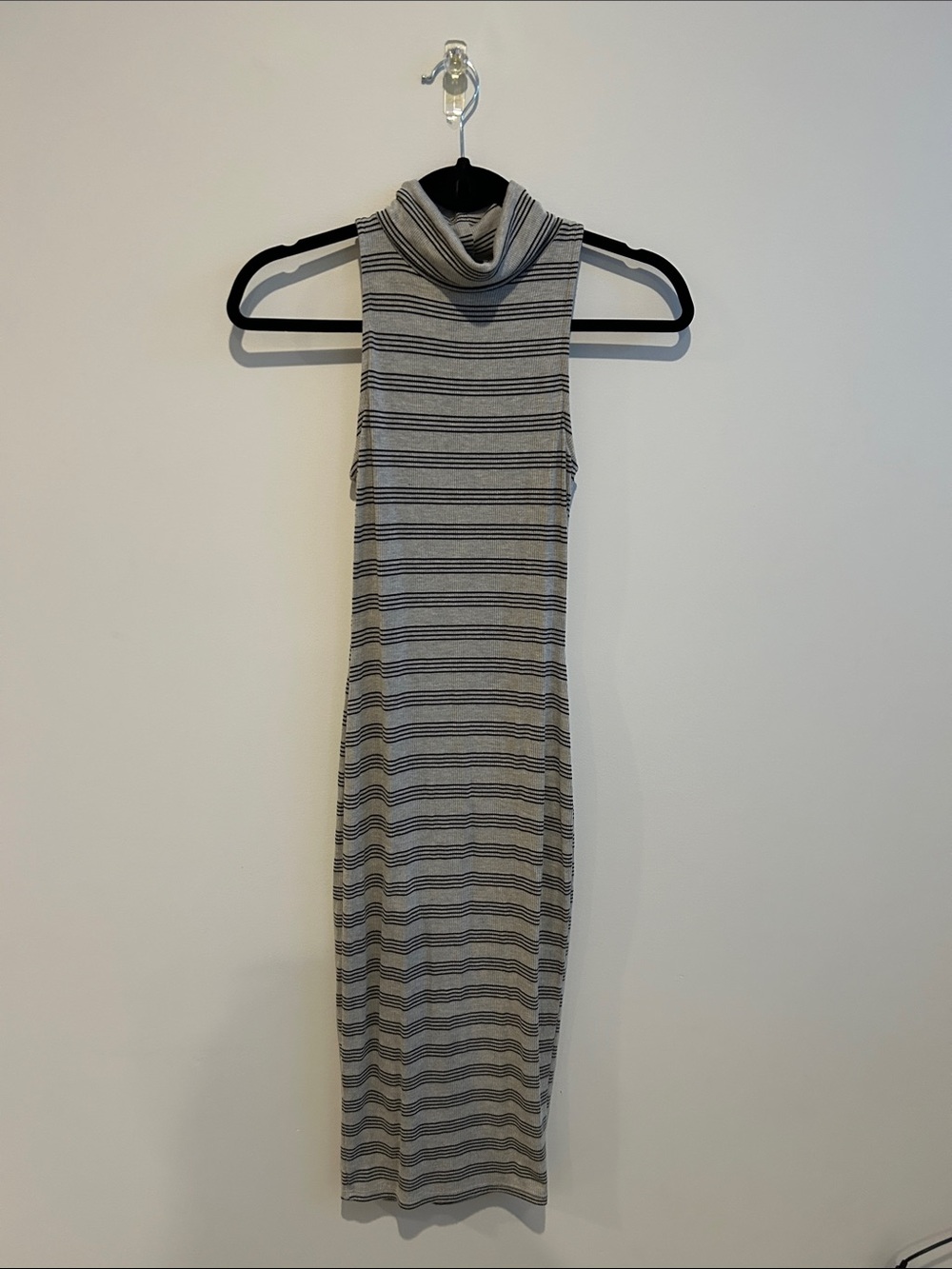 Windsor Gray Striped Sleeveless Turtleneck Midi Dress